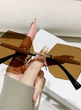 欧洲站2025新款欧美时尚无框多边形太阳镜男款个性高级感户外防晒