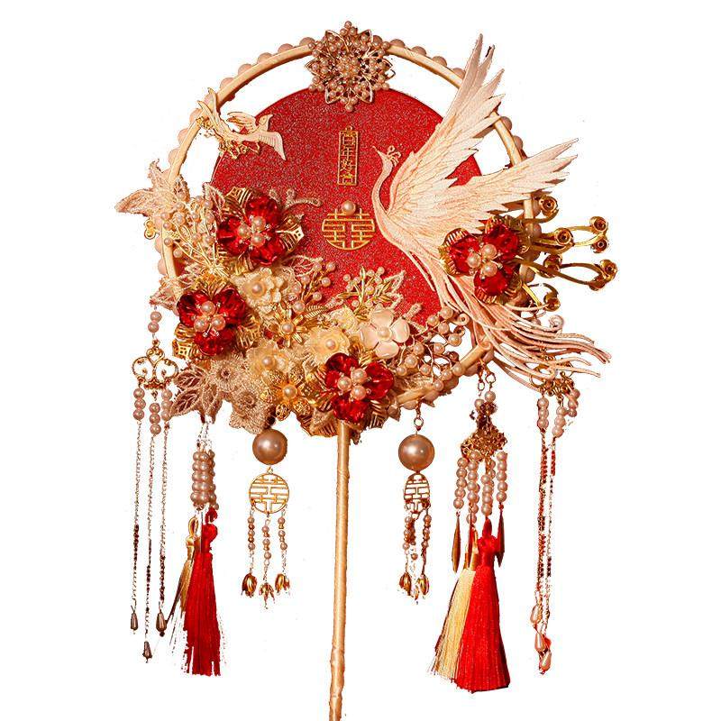 双面双色新娘结婚团扇重工秀禾喜扇diy材料包手工遮面扇成品高级,淘宝优惠券,粉丝福利购,淘宝优惠卷