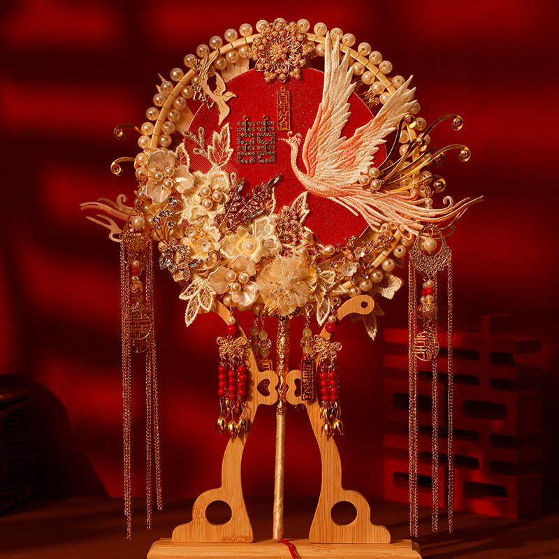 双面双色新娘结婚团扇重工秀禾喜扇diy材料包手工遮面扇成品高级,淘宝优惠券,粉丝福利购,淘宝优惠卷