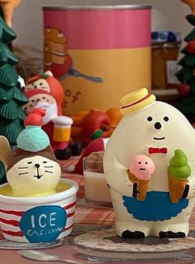 日式杂货 夏日雪糕冰淇凌甜筒猫咪可爱雪怪微缩场景装饰摆件礼物
