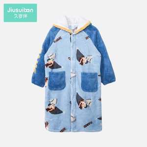 网红久岁伴儿童睡衣珊瑚绒冬季厚款法兰绒男童睡袍秋冬中大童连体