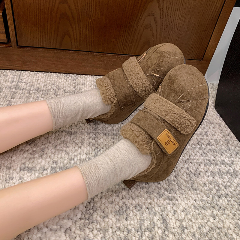 贝壳头反绒勃肯板鞋女2025冬季新款魔术贴厚底加绒棉鞋保暖毛毛鞋,淘宝优惠券,粉丝福利购,淘宝优惠卷