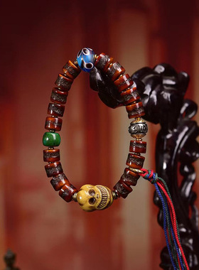 藏传回流牦牛骨桶珠手串单圈