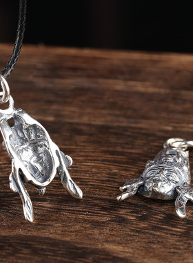 S925银藏传扎基拉姆女财神立体浮雕吊坠文玩珠串卡子侧挂吊牌配件