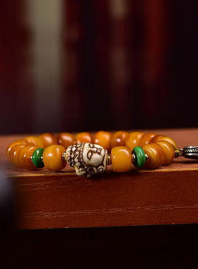 藏传牦牛骨桶珠文玩单圈观音嘎乌盒配饰藏式复古佛珠手串念珠手链