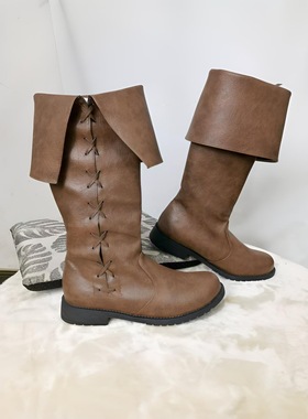 男士绑带长靴子 中世纪复兴男鞋大码Men's laced-up long boots