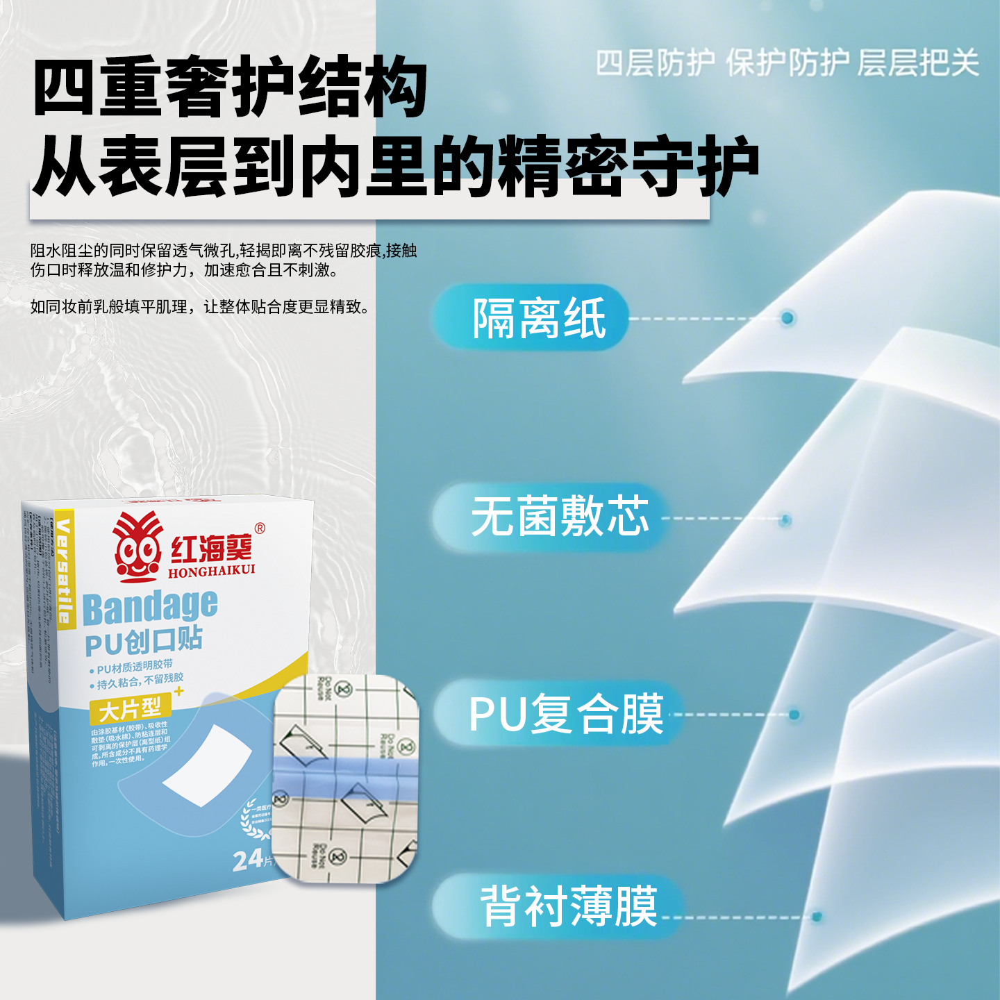 医用透明创口贴大片透气防水创口贴特大方形隐形防水创可贴大号,淘宝优惠券,粉丝福利购,淘宝优惠卷
