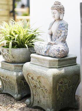 创意摆件中式庭院装饰花园户外小院子人造石墩底座布置阳台花盆