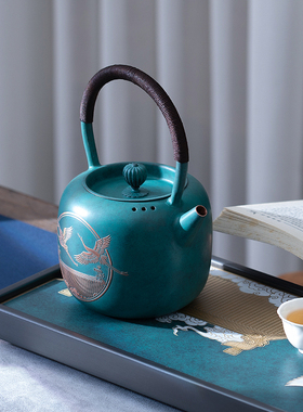 朱炳仁铜 手工紫铜壶单人便携泡茶壶功夫茶具瑞鹤呈祥壶