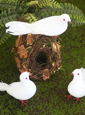 仿真小鸟白鸽植物角装饰摆件婚庆商场室内景观造景站树枝可以垂吊