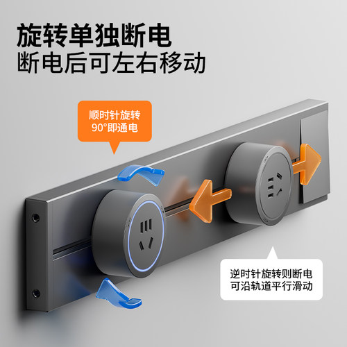 国际电工移动轨道插座五孔带led灯适配器usb家用滑动导轨电源模块 - 图3