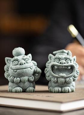 国潮可爱小狮子茶宠摆件创意招财进宝博才如意风狮爷茶桌茶室装饰