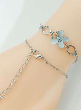 日韩风雕花蝴蝶女士手链镀银个性花朵魅力情侣手链节日珠宝礼物首