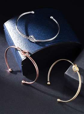 欧美饰品双打结手镯爱心手镯玫瑰金女士伴娘扭结百搭开口手镯