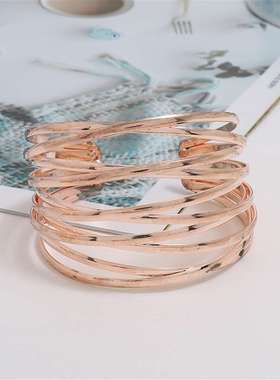 外贸金属开口交叉手镯个性镂空复古多层手环欧美夸张手链饰品