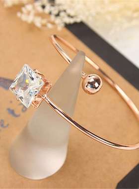 日韩简约开口可调节手镯气质百搭闪亮锆石手环福利饰品