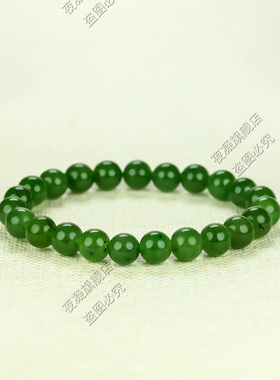 8mm佛珠手串颈饰天然新疆和田碧玉圆珠女款天然和田碧玉项链送礼