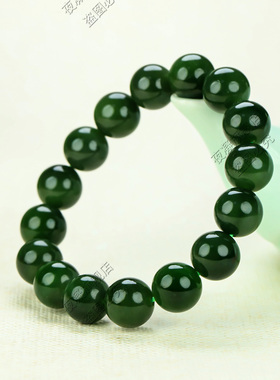 碧玉圆珠手串精品菠菜绿碧玉珠子12mm男士玉珠手串带证书