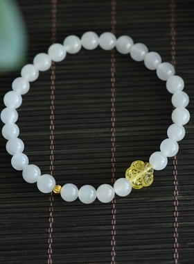 天然田玉青海料金珀花开富贵手链串女款玉石饰品礼物送女友闺蜜