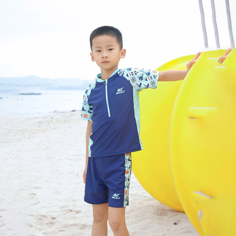 鲸鱼防晒速干防护沙滩泳池游泳儿童青少年短袖夏天孩子泳装温泉