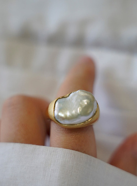 原创天然巴洛克珍珠戒指小众设计精致个性复古2024时尚K金银戒