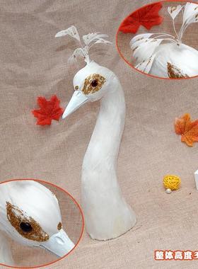 仿真孔雀头模型宴道具仿真羽毛孔雀头餐桌模型摆件白孔雀仿真动物