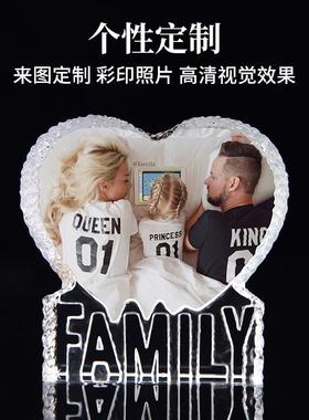 水晶摆饰冰山母亲节妇女节照片图案节日创意纪念礼物桌面装饰摆饰