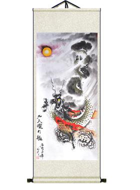 1n祥龙云海装饰画青龙丝绸画客厅画国画龙卷轴画玄关挂画办公室墙