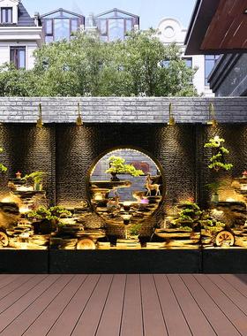 水幕墙假山流水屏风隔断玄关酒店别墅庭院鱼池室内外喷泉景观摆