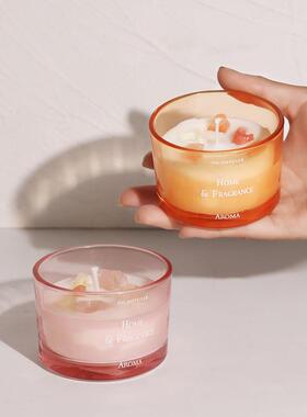 彩色扩香杯DIY扩香石玻璃杯无火香薰蜡烛空杯彩色扁圆透明玻璃罐