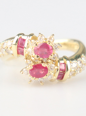 中古95新日本进口商品两颗红宝石钻石戒指K18黄金53号