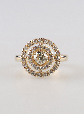 中古95新日本进口商品圆形切工群镶黄钻钻石K18黄金52号戒指