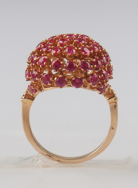 中古95新-花形群镶红宝石戒指18K玫瑰金53号