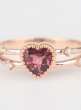 中古95新碧玺钻石戒指18K玫瑰金49号