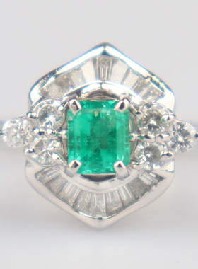 中古95新日本进口商品祖母绿钻石戒指铂金90052号