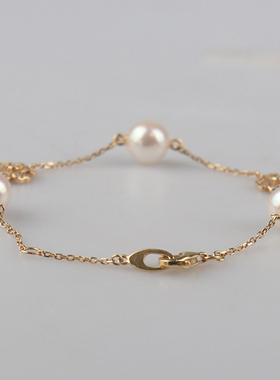 中古95新-海水珍珠钻石手链18K黄金17cm