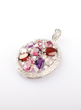 中古95新日本进口商品多色彩宝石钻石K18白金吊坠