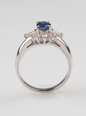 「9.5新」日本进口商品蓝宝石钻石戒指750白金53号