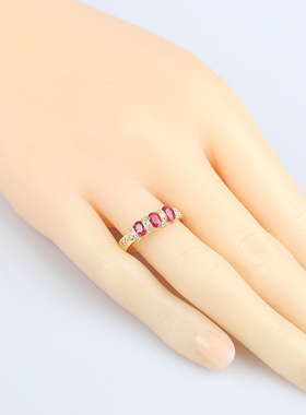 中古95新日本进口商品3颗红宝石钻石戒指K18黄金53号