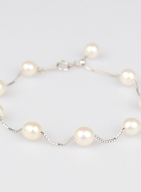 中古95新TASAKI塔思琦9颗海水珍珠手链K18白金21cm