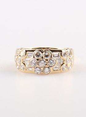 中古95新日本进口商品花形群镶钻石戒指钻石K18黄金52号戒指