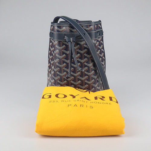 中古95新GOYARD(高雅德)PETIT FLOT 水桶包深蓝色涂层帆布斜挎包 - 图0