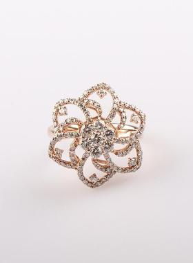 中古95新日本进口商品花形群镶钻石K18玫瑰金50号戒指