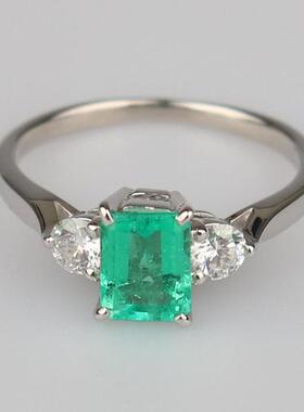 中古95新日本进口商品祖母绿钻石戒指祖母绿铂金90051号戒指