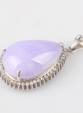 中古95新-水滴型紫色翡翠钻石吊坠铂金900