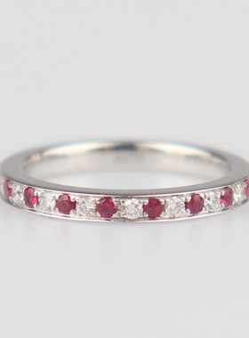 中古95新满钻红宝石戒指750白金49号