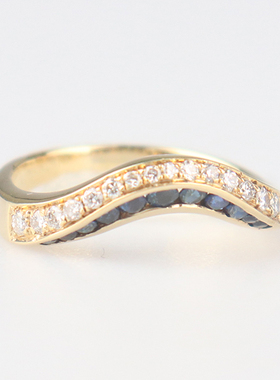 中古95新日本进口商品弯曲造型蓝宝石钻石戒指K18黄金54号