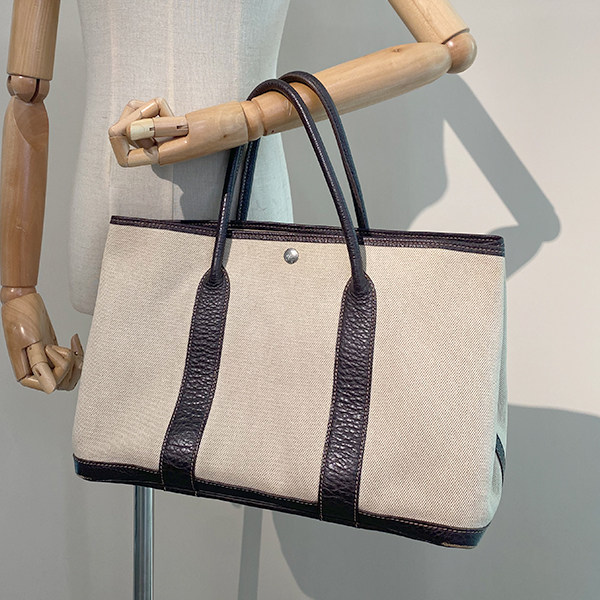 中古VINTAGE新HERMES爱马仕GARDEN PARTY米色帆布36手提包,淘宝优惠券,粉丝福利购,淘宝优惠卷