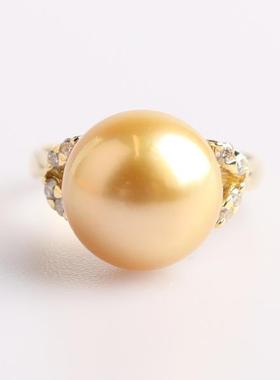 中古95新日本进口商品黄金南洋珍珠钻石戒指K18黄金54号戒指