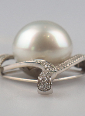 中古95新-海水珍珠钻石吊坠18K白金